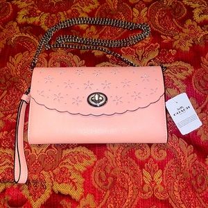 Coach F58072 wristlet/crossbody purse with chain  (pink petal strawberry)